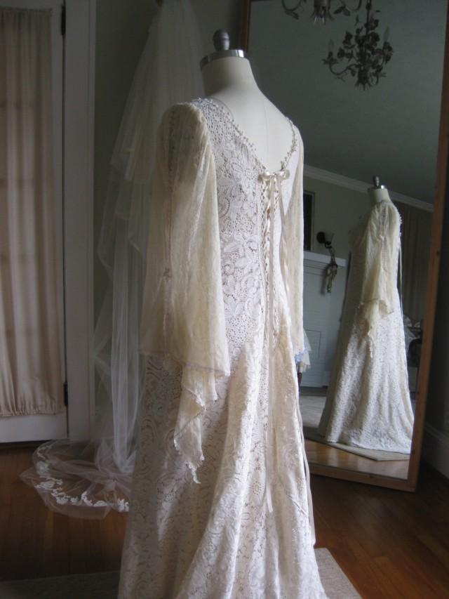 Renaissance Faery Tale Champagne Lace Wedding Gown Renn Sleeve