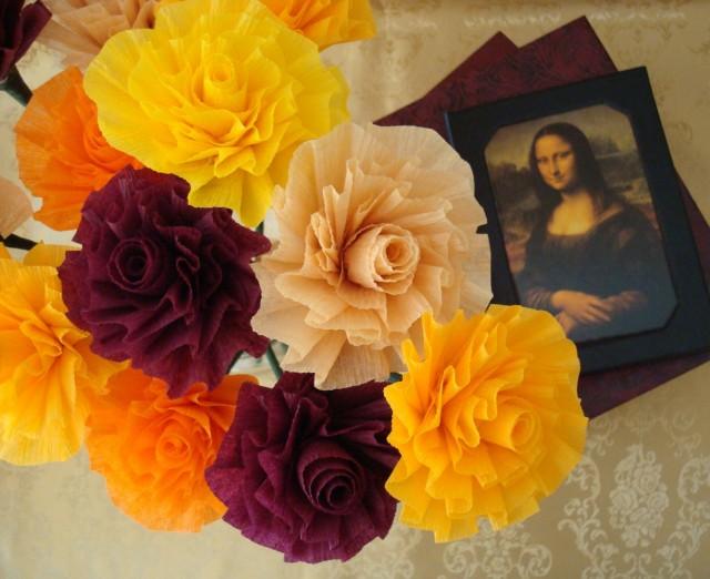 Autumn Crepe Paper Roses....Hues Of Orange, Yellow, Burgundy, And Peach