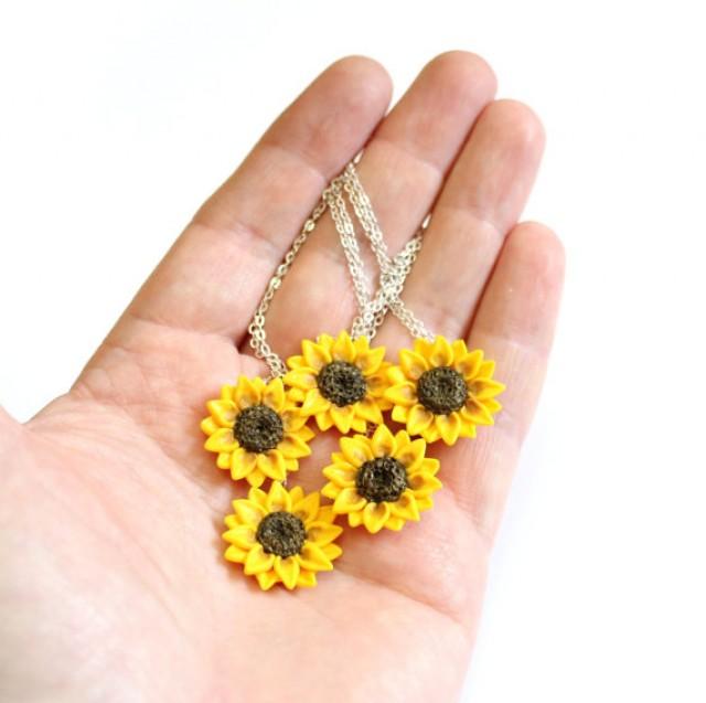 SET Of 5 Sunflower Necklace,Sunflower Jewelry,Gifts,Yellow Sunflower
