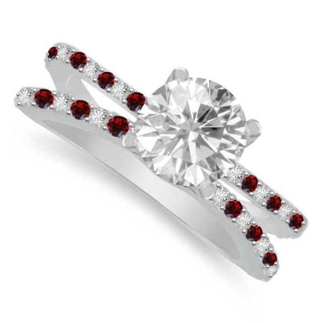Round Forever One Moissanite, Diamond & Ruby Ring Criss Cross