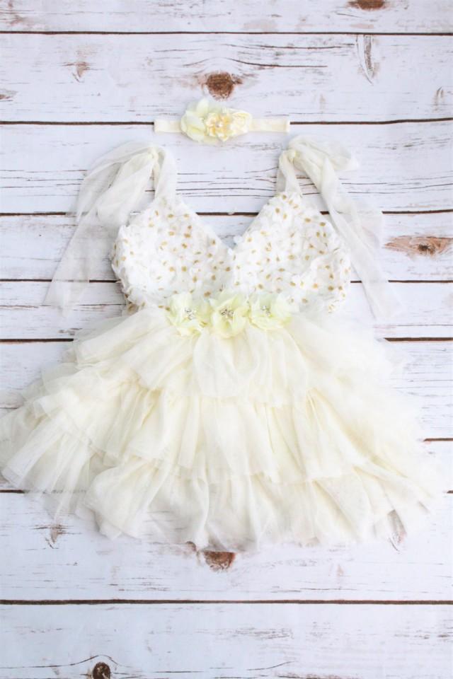 Beige Flower Girl Dress Beige Flower Girl Dress Shabby Chic Flower
