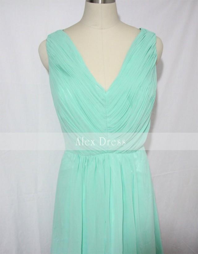 Mint Bridesmaid Dress Short Vneck Mint Chiffon DressCustom Dress
