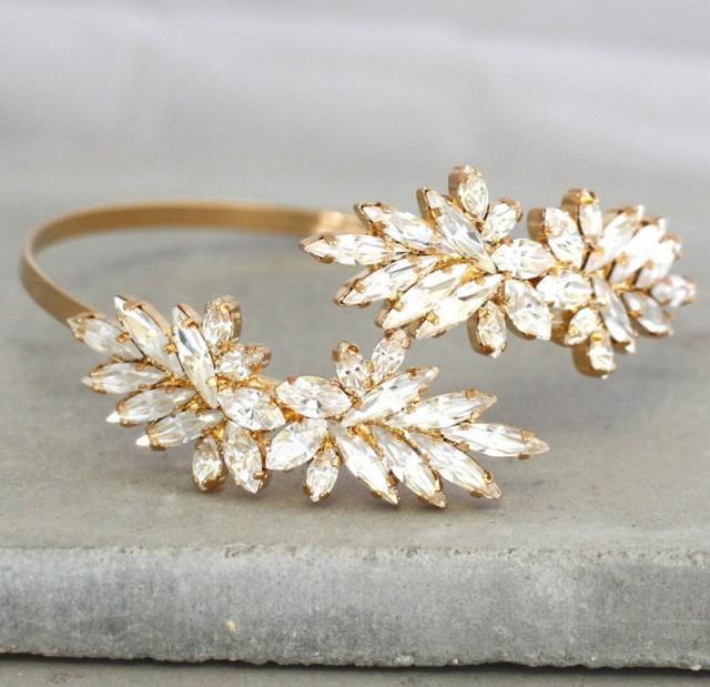 Bridal Swarovski Crystal Bracelet,Open Cuff Crystal Bracelet,Swarovski