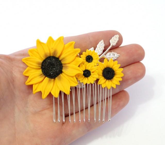 Sunflower Hair Comb, Sunflower Wedding, Large Sunflower Hair Comb