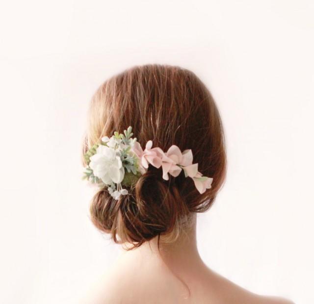Pink And White Flower Clip Floral Bridal Clip Pastel