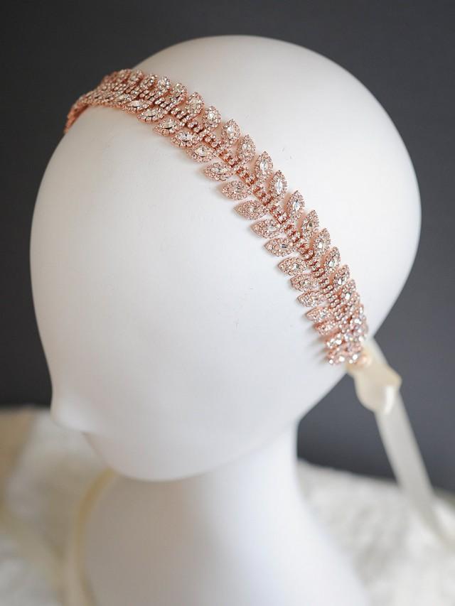 Rose Gold Bridal Headband Crystal Leaf Cluster Wedding Headband Art Deco Wedding Headpiece 4896