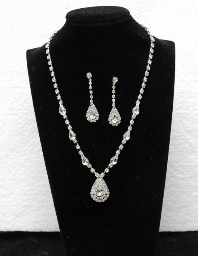 Rhinestone Teardrop Necklace Set, Bridal Jewelry Set, Crystal Wedding