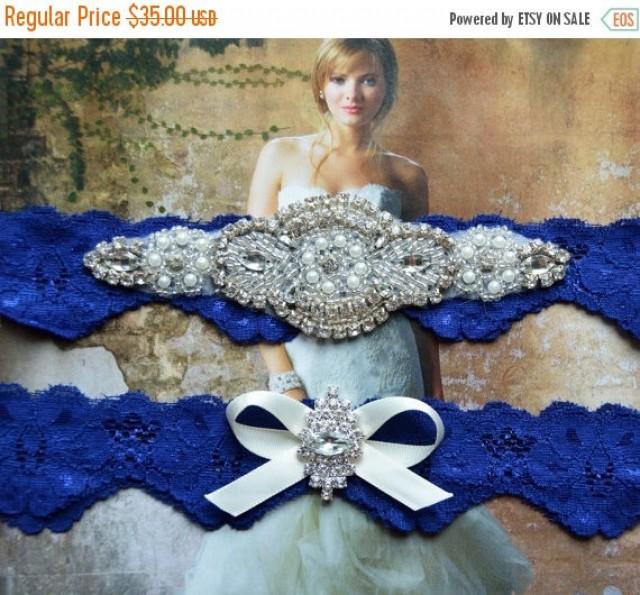 Wedding Bridal Royal Blue Garter Rhinestone Garter Wedding