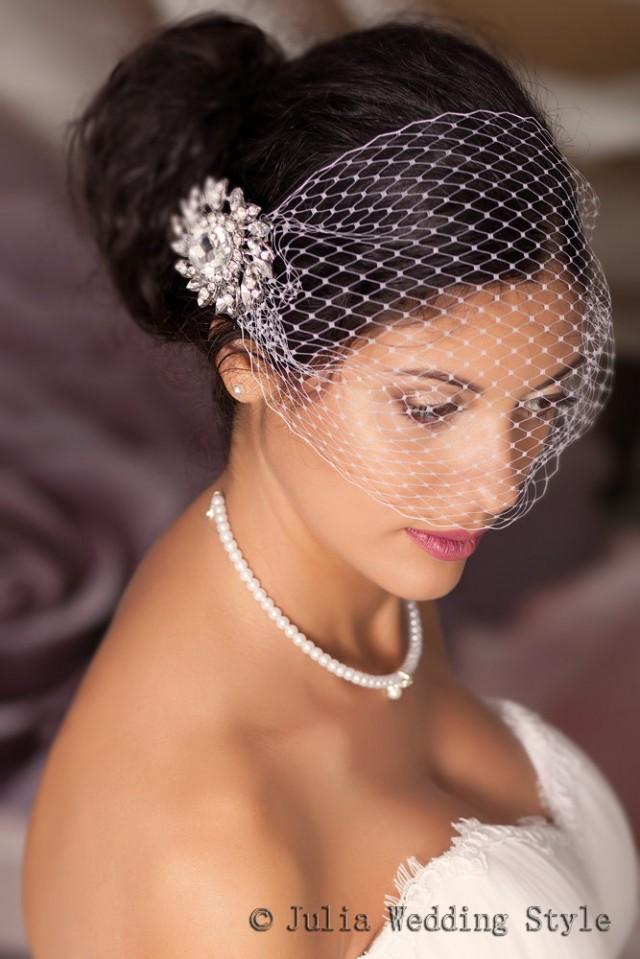 Bridal Veil And Bridal Comb, Bandeau Birdcage Veil, Blusher Bird Cage