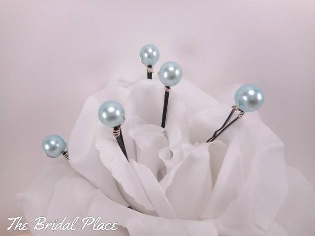 Blue and White Pearl Hair Clips - wide 6