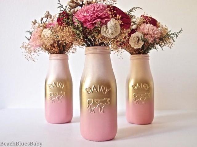 Pink And Gold Ombre Party Decor Centerpiece Painted Milk Bottle