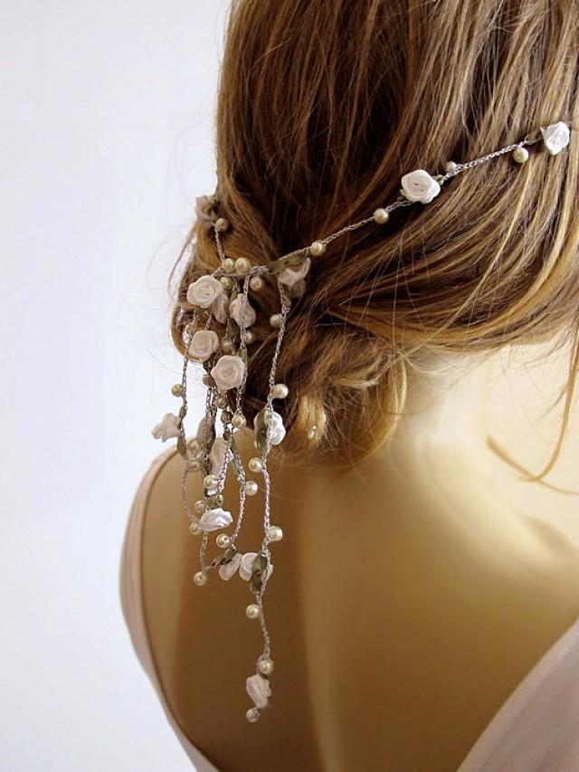 Wedding Boho Headband, Pearl And Rose Headband, Bridal, Headpiece