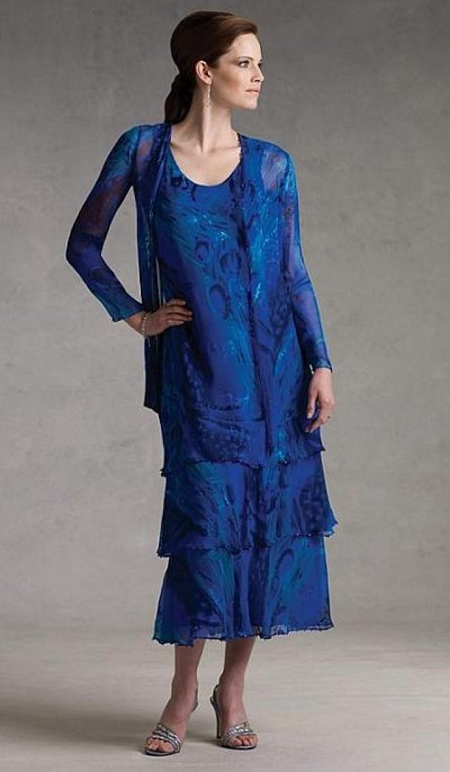 Mon Cheri Capri Royal Blue Tiered Tea Length MOB Dress CP290119