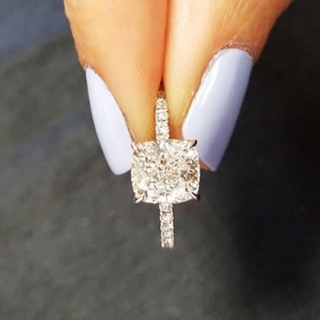 Huge 4 02ct Cushion Cut Round Accents Diamond Engagement Ring H