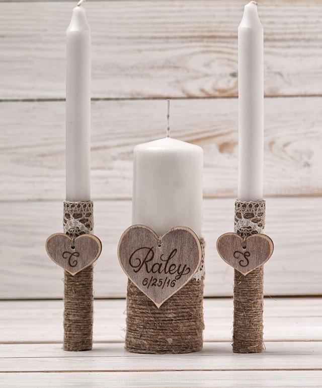 Wedding Unity Candle Set Rustic Unity Candle Church Ceremony Set Personalized Unity Candle 0199