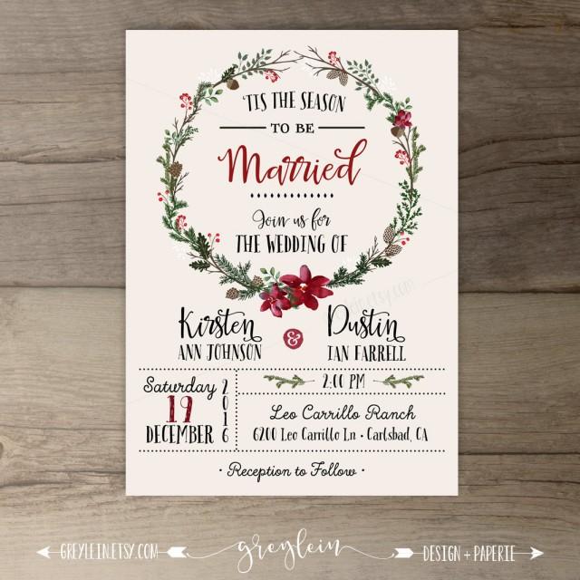 Winter Wedding Invitations Wreath Tis The Season To Be