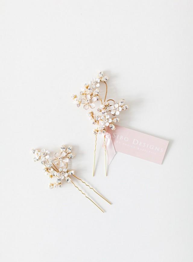 Wedding Hair Pins, Flower Hair Pins, Crystal Hair Pins, Bridal Hair