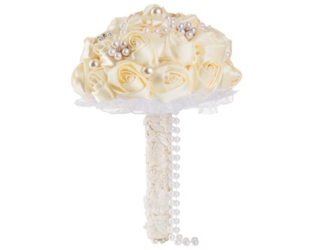 Elegant Ivory Silk Rose Wedding Bouquet, Floral Wedding Bouquet