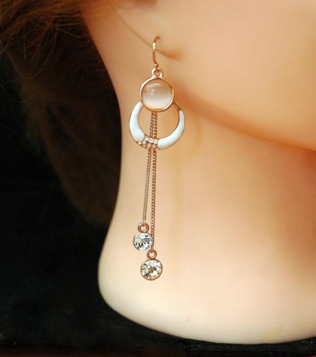 Blush Rose Gold Earrings Chandelier Earrings, Cats Eye Crystal Earrings