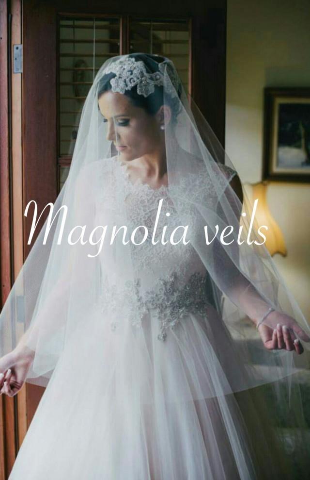 DROP Veil With Blusher, Wedding & Bridal Veil, Champagne, Ivory, Blush