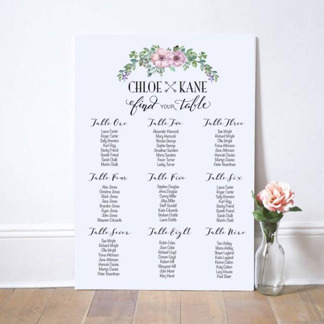 Personalised Chalkboard Design Wedding Seating Table Plan~Canvas~Board~Paper~LS 