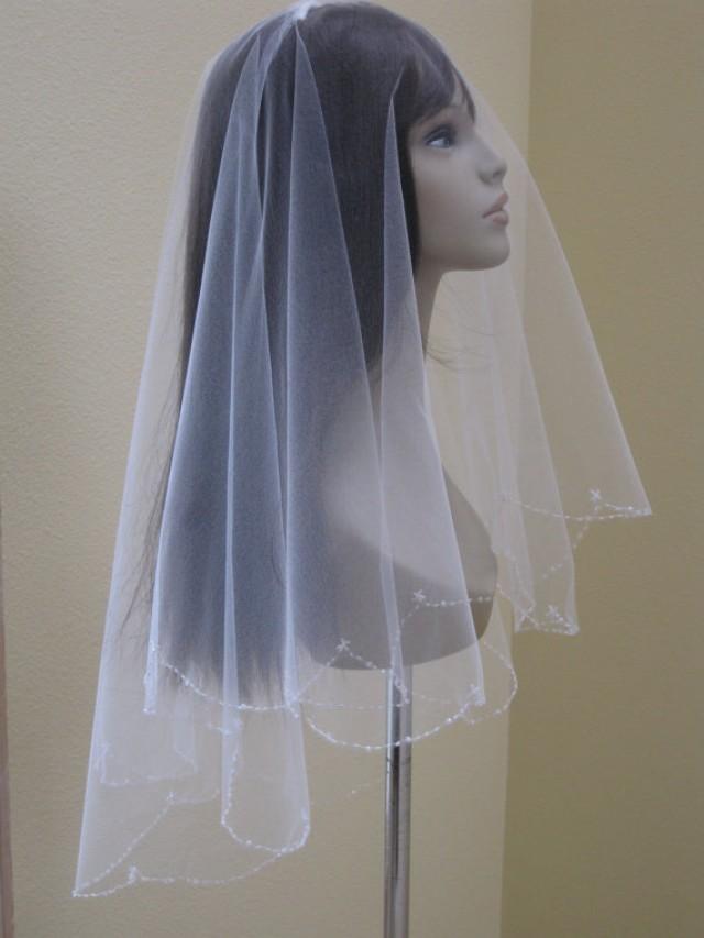 Soft And Sheer Wedding Veil. Beaded Edge Veil. Hand Beaded Scallop