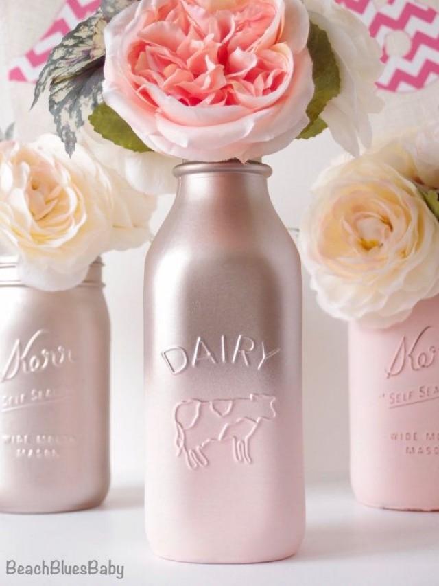 Blush Wedding Decor Centerpiece Rose Gold Ombre Vase Mason Jar