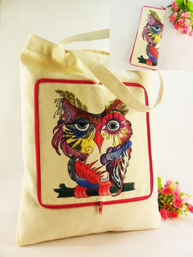 OWL Canvas Tote Bag Fabric Embroidered Bag Shopping Bag Bag Transformer