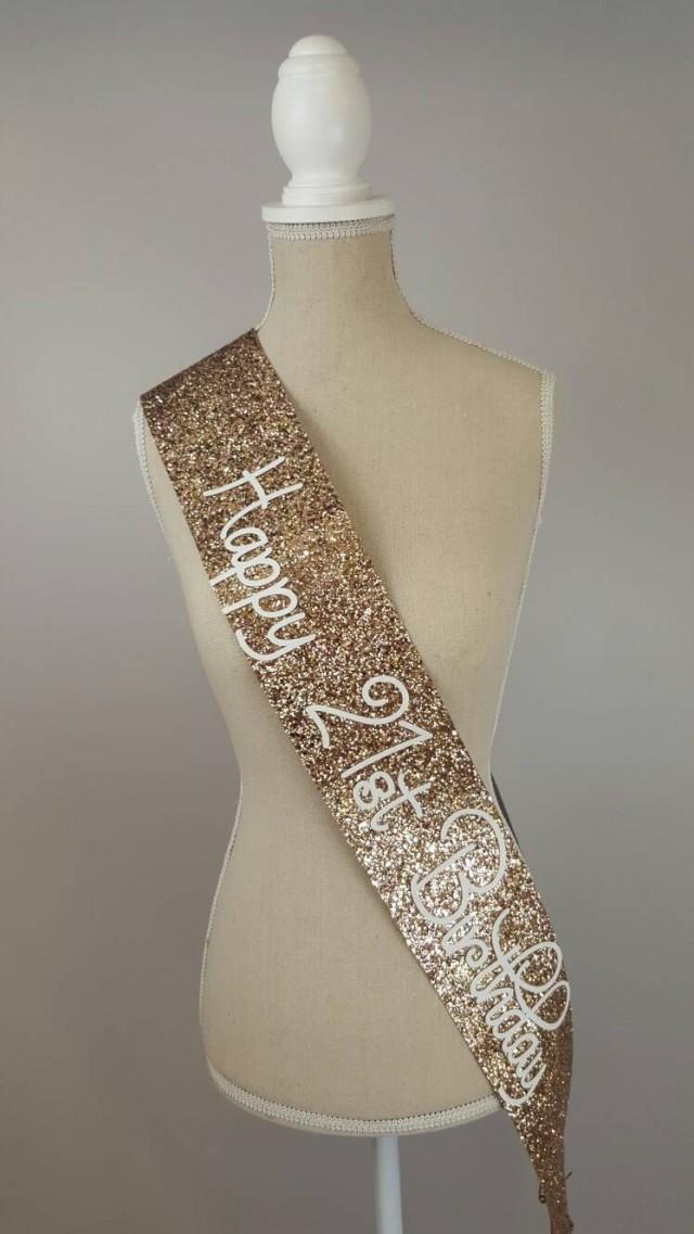 21st Birthday Sash Glitter Sash Personalised Sash Any Age Bride To Be Gold Glitter 2524