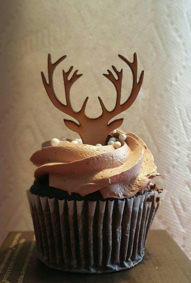 Wooden Deer Cupcake Topper Deer Antlers Cupcake Hunter Hunting