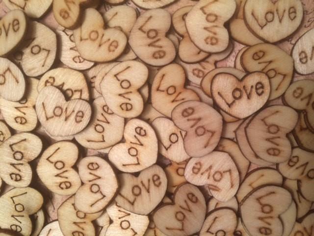 Wood Love Hearts 100 Tiny Love Hearts Wooden Love Hearts Rustic Table Confetti Rustic