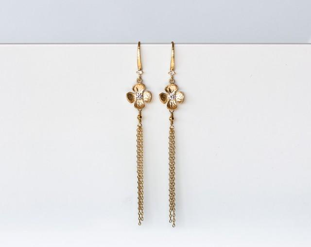 Gold Flowers Earrings Chain Tassel Earrings Gold Plated Earring Long
