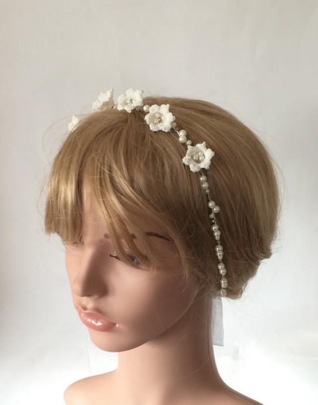Bridal Crochet Hair Wrap, Beaded Headband, Wedding Boho Hair Jewelry