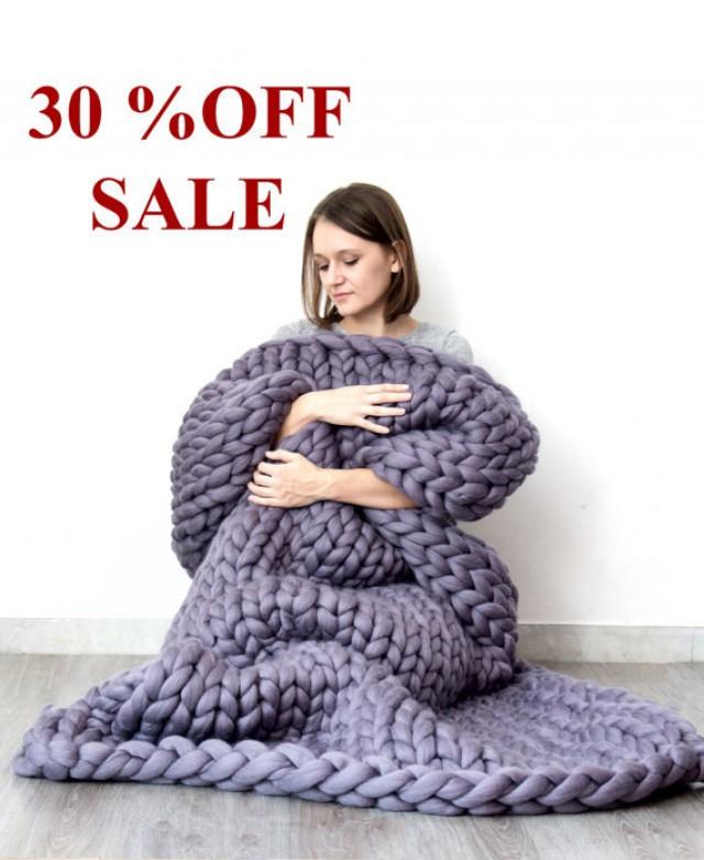 Chunky Knit Blanket. Knitted Blanket. Merino Wool Blanket. Bulky