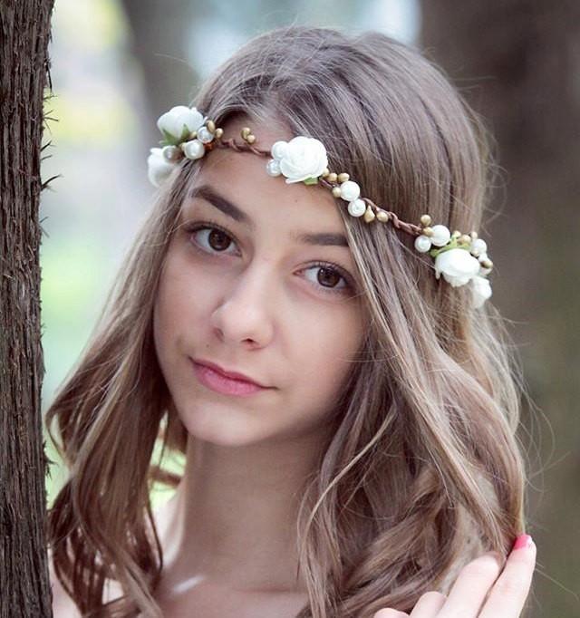 Rustic Wedding Flower Crown White Roses Flower Head Wreath Bridal Flower Tiara White Flowers 