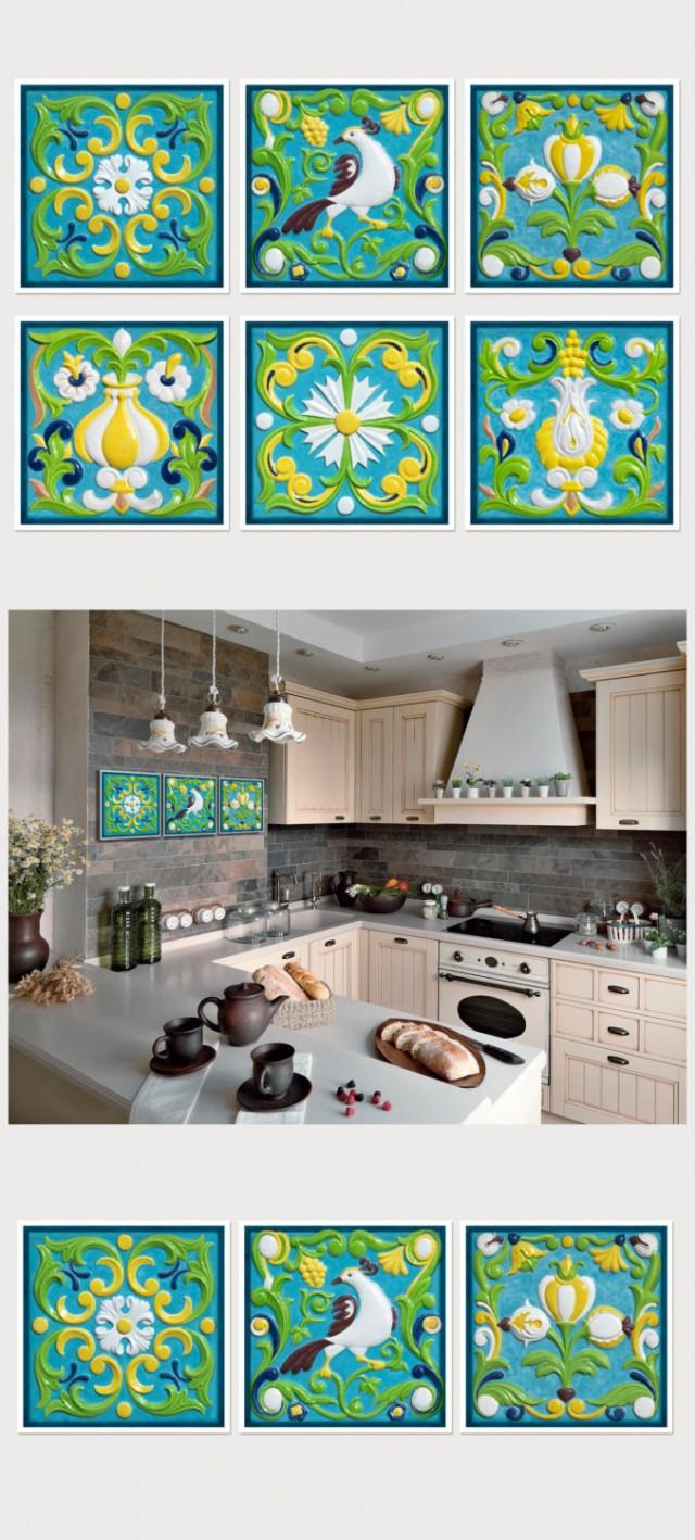 Tile Art Photography, Set Of 6 Prints, Kitchen Decor, Square Wall Art Set Of Six Tile Prints