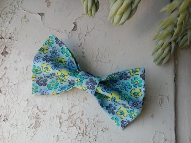 Blue Bow Tie Yellow Purple Blossom Print Gift Men Husband Anniversairy ...