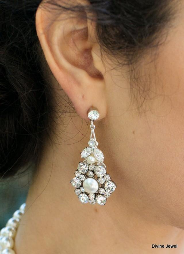 Bridal Wedding Earrings, Ivory Or White Pearls, Bridal Pearl Earrings