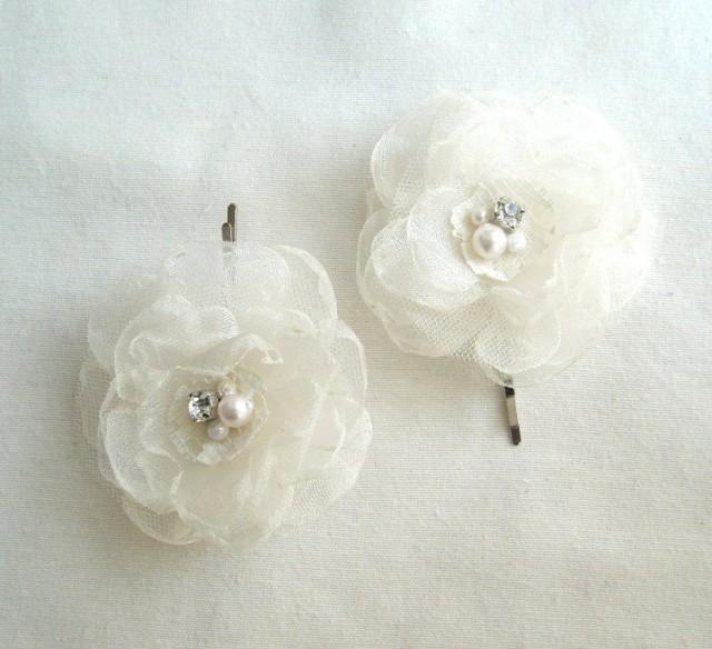 2x Ivory Gold Silver Pearl Flower Bridal Hair Clips Grips Slides Bobby Pins 941 