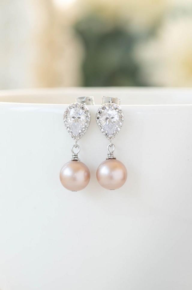 Wedding Bridal Pearl Earrings Silver Plated Cubic Zirconia CZ Crystal