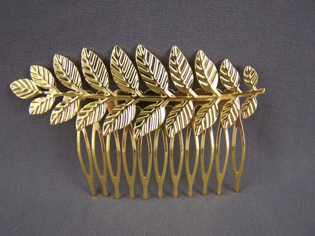 Gold Tone Laurel Leaf Leaves Metal Side Clip Hair Comb French