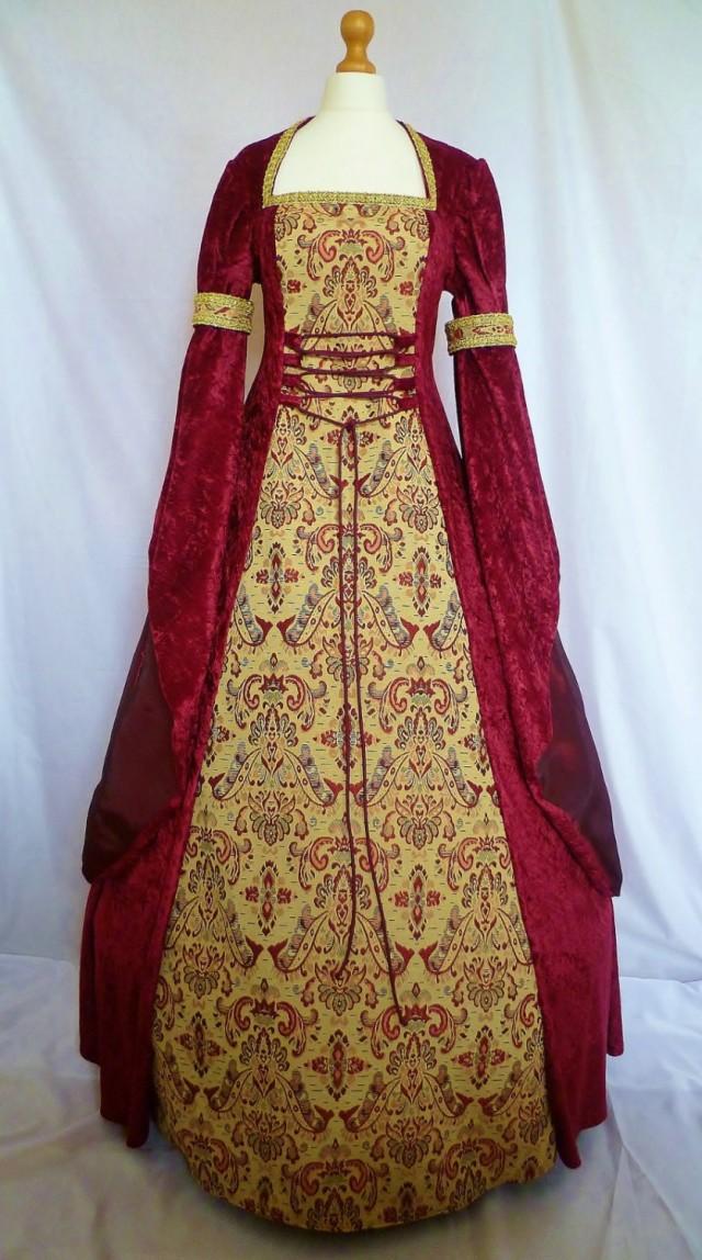 Medieval Dress Pagan Gown Gothic Costume Red Velvet Fantasy Dress