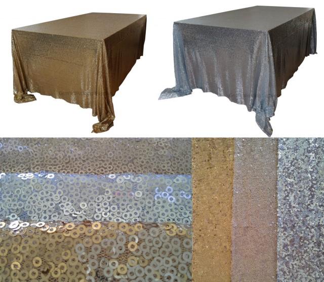 6 Foot 90"x132" Gold Silver Sequin Table Cloth Wedding Sparkly Party
