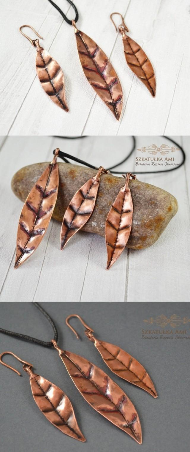 SUMMER SALE Leaf Earrings, Leaf Necklace, Leaf Jewelry, Copper Earrings