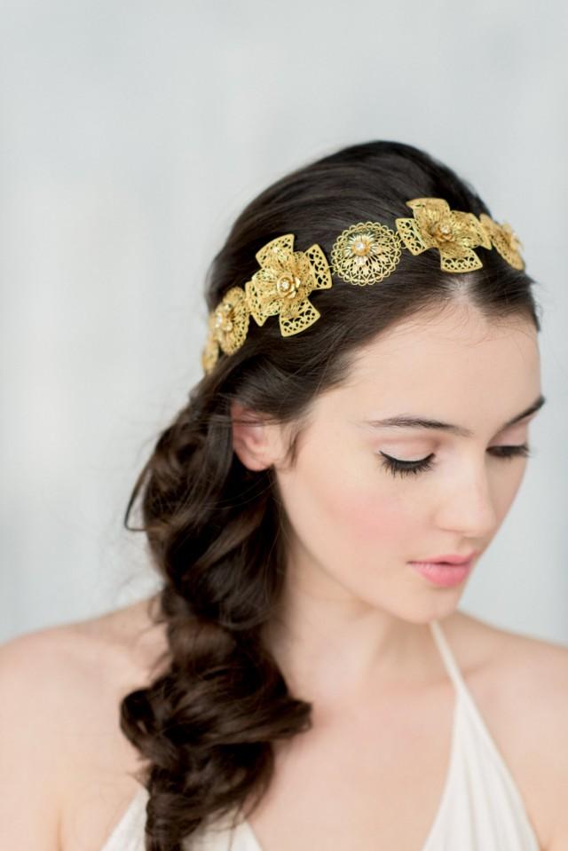 Gold Bridal Tiara, Gold Headpiece, Queen Crown, Bridal Headband, Regal