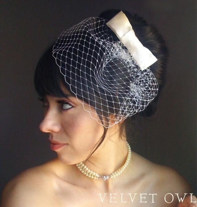 Bridal Bow Hair Pin Clip Fascinator Or Comb With Detachable Birdcage
