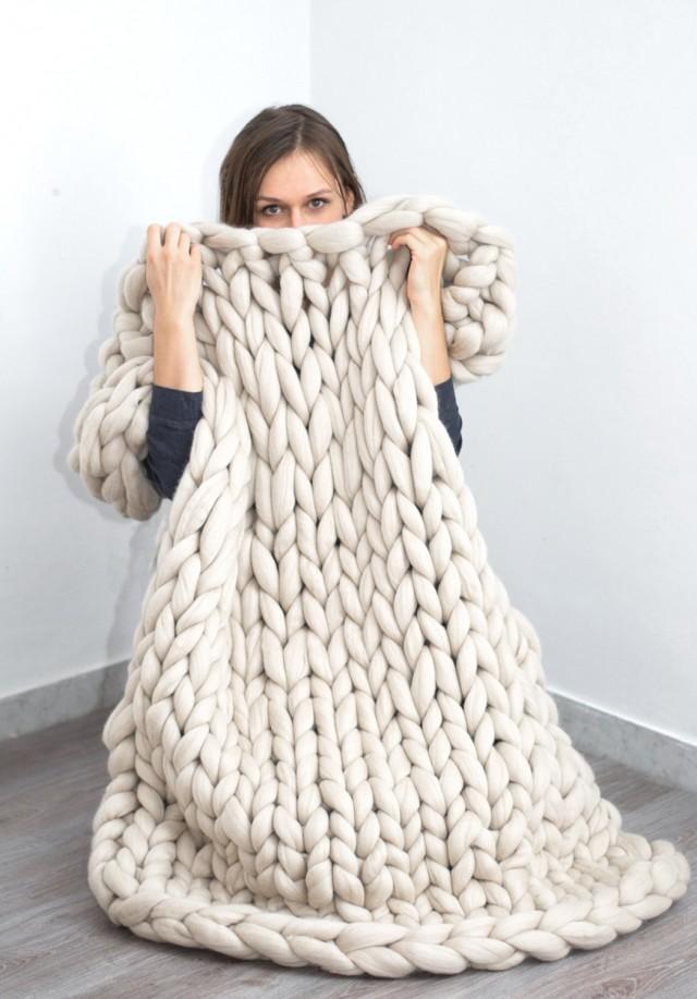 Chunky Blanket. Knitted Blanket. Merino Wool Blanket. Bulky Blanket