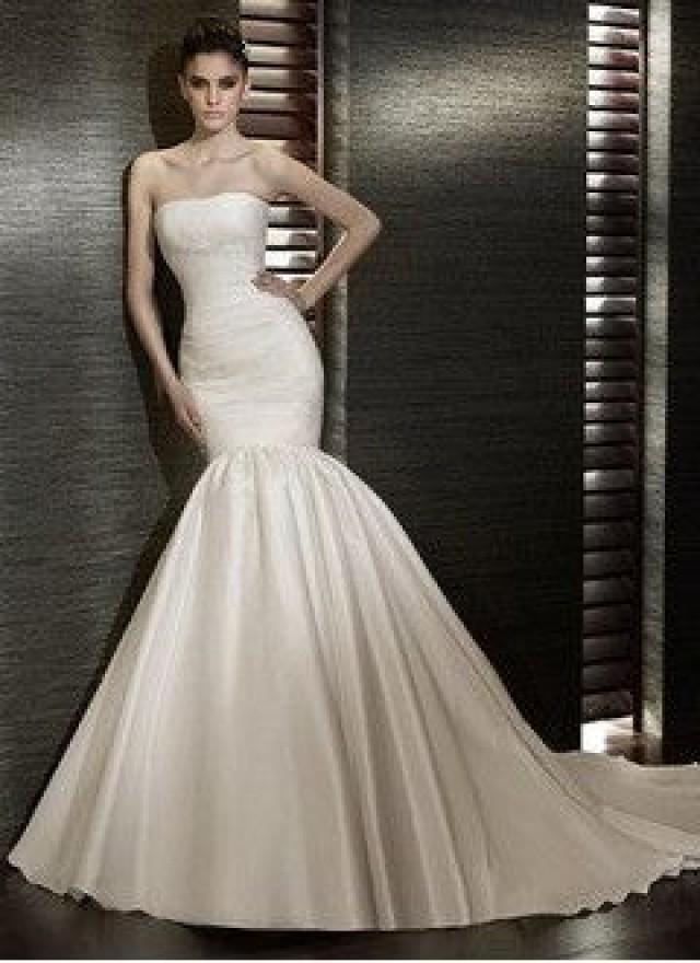 Trumpet Mermaid Strapless Chapel Train Satin Wedding Dress With Ruffle Beading Weddbook