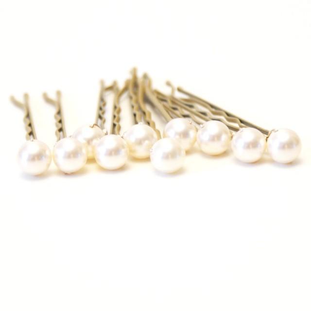 Ivory Pearl Wedding Hair Pins. Set Of 10, Blonde Hair Grips. 8mm