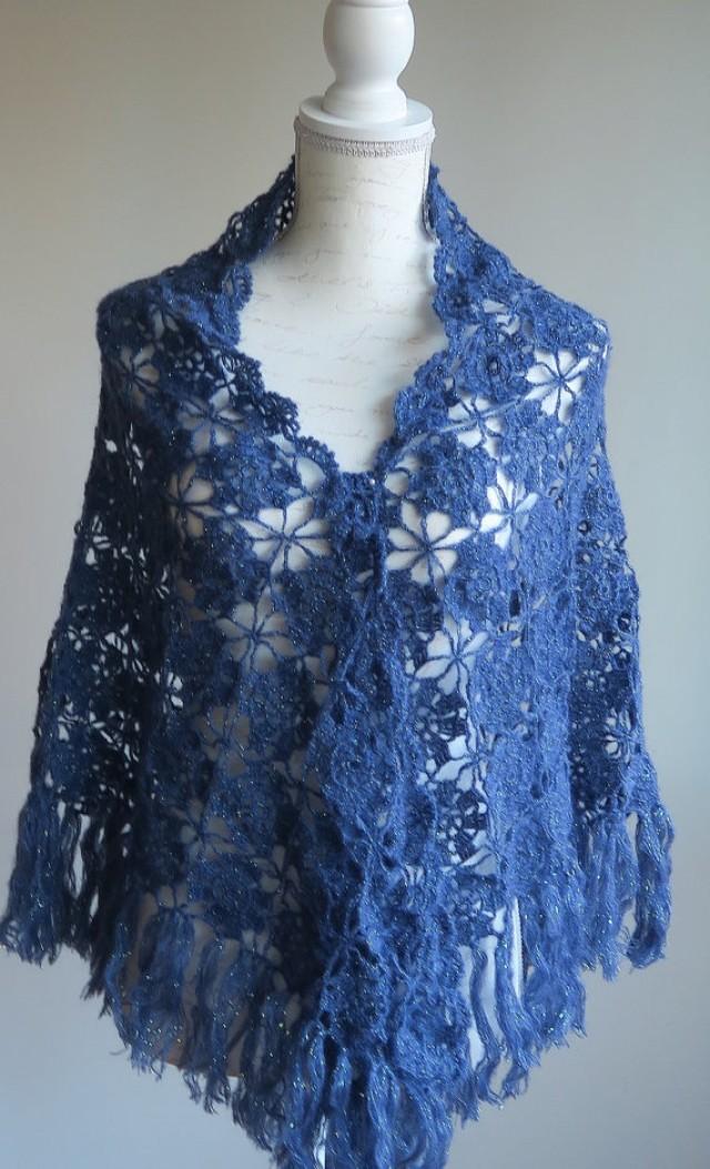 Wedding Shawl Bridal Shawl Bridal Wedding Stole Royal Blue Shawl Hand Crocheted Shawl Blue 1309